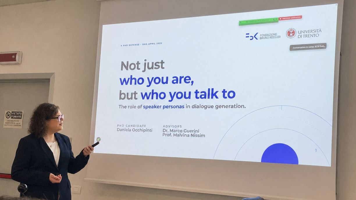 Daniela Occhipinti presenting her PhD thesis defense on Persona-Based Dialogue Generation
